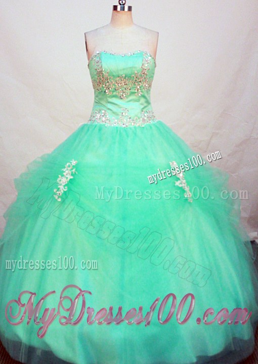 Popular Apple Green Strapless Beaded Bust Quinceanera Gown